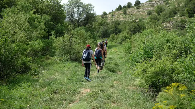 Ilustrasi hiking, berjalan kaki