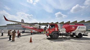 Pertamina uji coba penggunaan Bioavtur J2.4 pada pesawat CN235. (Dok Pertamina)