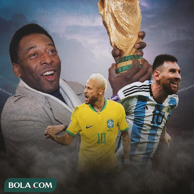 Ilustrasi - Pele, Neymar dan Lionel Messi