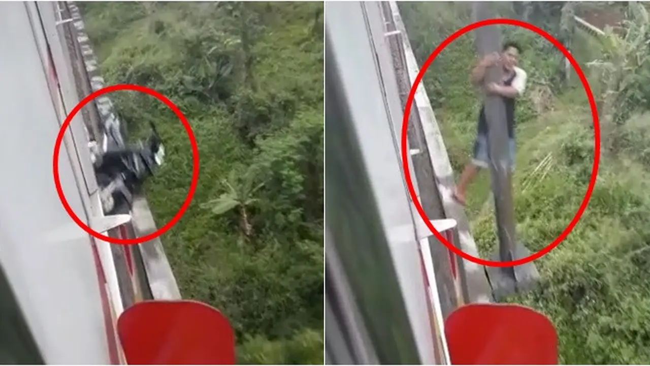Viral Pemotor Terobos Jembatan Rel Kereta Api, Hampir Terlindas