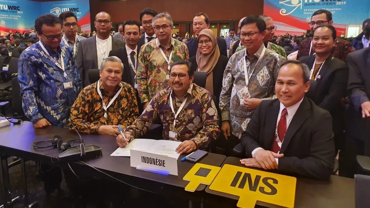 Delegasi Indonesia pada rapat pleno penutupan Sidang International Telecommunication Union - World Radiocommunication Conference (ITU-WRC) 2019 di Sharm El Sheikh, Mesir, Jumat (22/11).