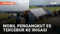 Sebuah insiden kecelakaan dialami oleh sebuah mobil pengangkut batu es