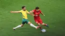 Timnas Australia membuat kejutan dengan mengalahkan Timnas Turki 2-0 di laga matchday 1 Grup D Piala Dunia 2026 di BC Place, Vancouver, Kanada, Minggu (14/6/2026) siang WIB. (AP Photo/Emma Peterson)
