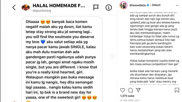 Dibanding-bandingkan dengan Istri Denny Sumargo, Dita Soedarjo Angkat Bicara