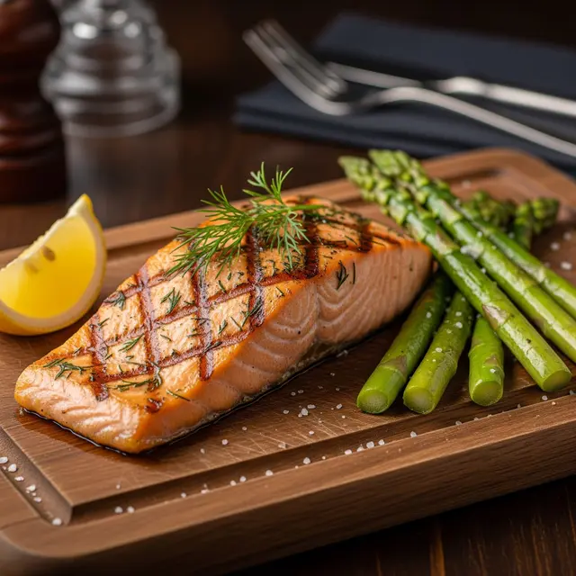 Salmon Panggang dengan Asparagus (Gemini AI)
