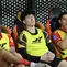 Kiper Persija Jakarta, Cyrus Margono, berada di bench pemain saat laga melawan Dewa United pada pertandingan tunda pekan ke-25 BRI Super League 2025/2026 di Jakarta International Stadium (JIS), Minggu (15/03/2026). (Bola.com/M Iqbal Ichsan)