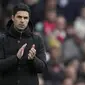 Pelatih kepala Arsenal, Mikel Arteta saat laga pekan ke-29 Liga Inggris 2022/2023 melawan Leeds United di Emirates Stadium, London, Minggu (02/04/2023) dini hari WIB. The Gunners menang dengan skor 4-1. (AP Photo/Kin Cheung)