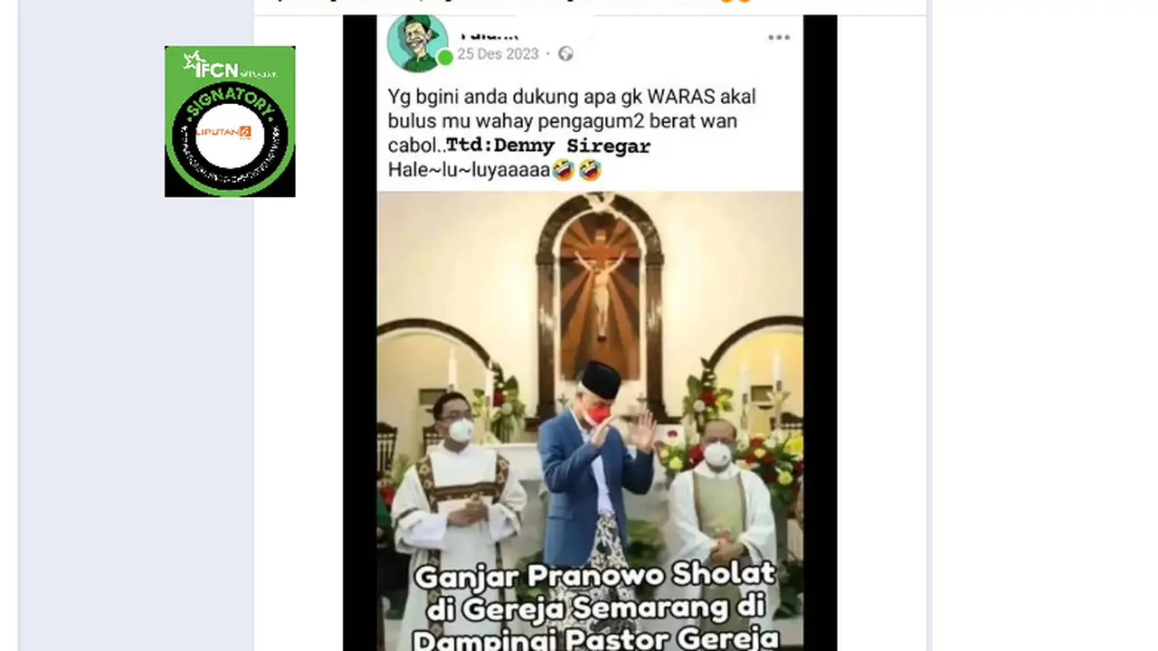Tangkapan layar  klaim foto Ganjar Pranowo salat di Gereja didampingi pastor