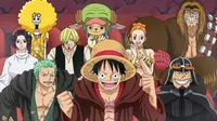 Karakter anime One Piece digambarkan sedang menyaksikan film Star Wars: The Force Awakens di bioskop. (animenewsnetwork.com)