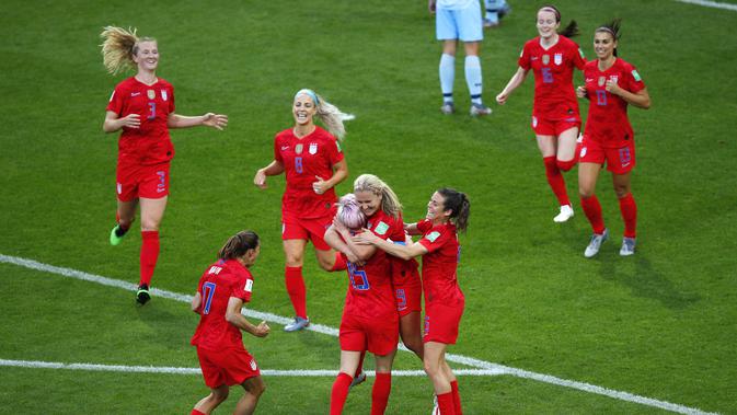 Timnas Wanita Amerika Serikat (AS) menang 13-0 atas Thailand pada babak penyisihan grup F Piala Dunia Wanita 2019 (AP Photo/Francois Mori)