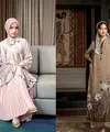 Tunik nuansa earthy dengan detail motif di bagian bawah beri kesan minimalis dan elegan. Apalagi dipadukan celana kulot putih dan turban. [@ralineshah]