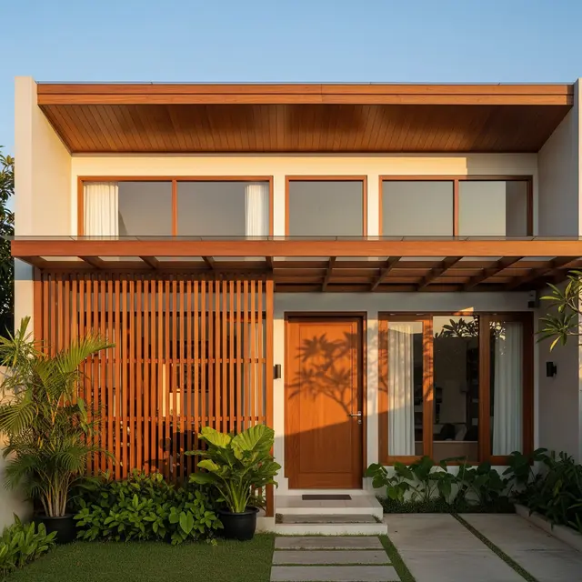 Model Rumah Minimalis Atap Datar dengan Aksen Kayu