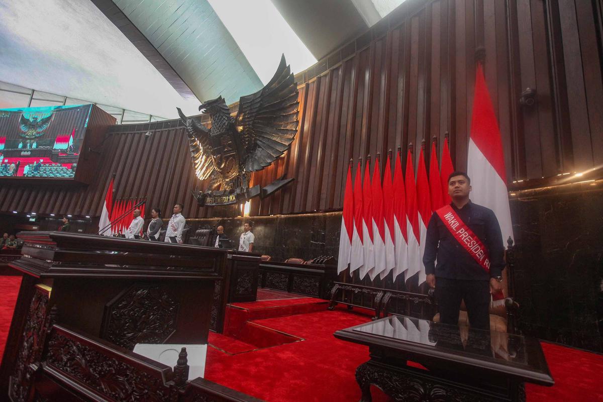FOTO: Gladi Kotor Sidang Tahunan MPR, Prabowo Akan Sampaikan Pidato Perdana sebagai Presiden