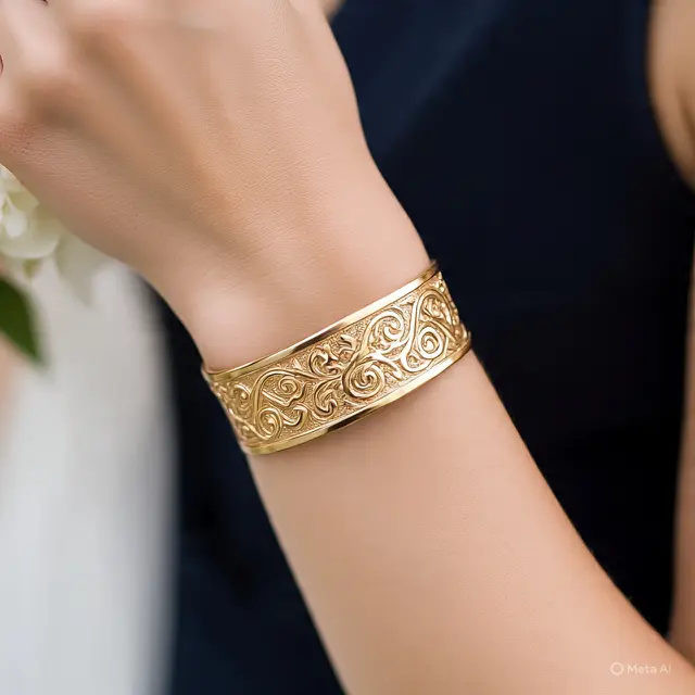 Gelang Emas Mewah untuk Acara Pernikahan/Gelang Emas Klasik Bermotif Ukiran