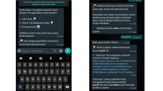 Chatbot WhatsApp Liputan6 Cek Fakta
