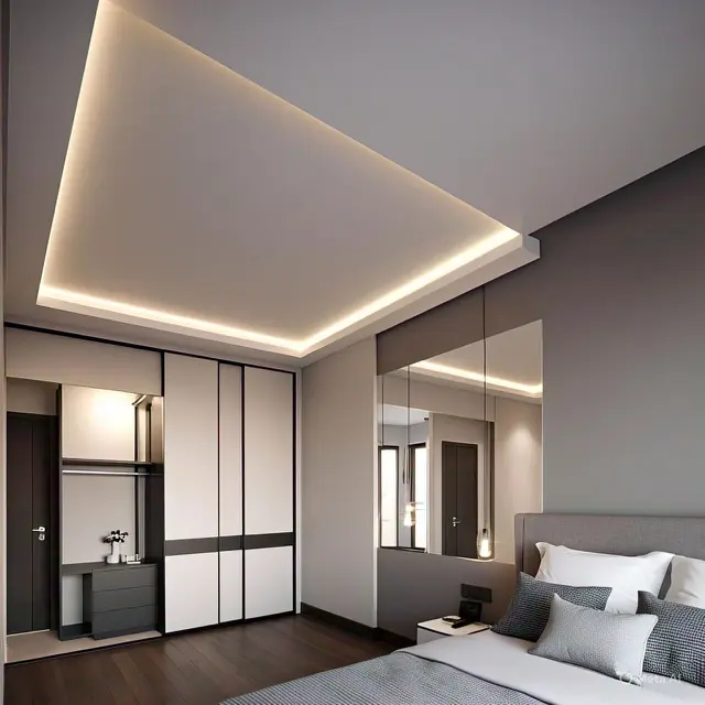 Plafon dengan Lampu LED Strip untuk Kesan Modern