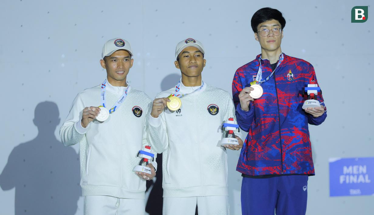 Atlet-atlet panjat tebing Indonesia menunjukkan kekuatan luar biasa di nomor speed, baik putra maupun putri, dengan berhasil mengawinkan medali emas dan perak. (Bola.com/Bagaskara Lazuardi)