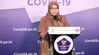 Tim Pakar Gugus Tugas Percepatan Penanganan COVID-19 Dewi Nur Aisyah menilai dinamika perubahan pemetaan zona risiko daerah tepapar COVID-19 sangat dinamis saat konferensi pers di Graha BNPB, Jakarta, Rabu (1/7/2020). (Dok BNPB/Fotografer Lia Agustina)