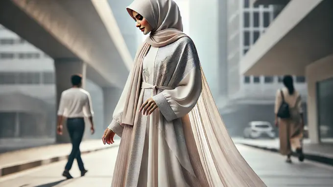 Ilustrasi gamis modern 2025 (Foto: Rizka Nur Laily via ChatGPT)
