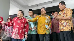 Ketua MPR Zulkifli Hasan, Wakil Ketua MPR E. E Mangindaan dan Hidayat Nur Wahid sambangi kantor Badan Narkotika Nasional (BNN) di Cawang, Jakarta, Jumat (4/3/2016). (Liputan6.com/Yoppy Renato)