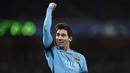 Lionel Messi merayakan golnya ke gawang Arsenalpada leg pertama babak 16 besar liga Champions di Stadion Emirates, Selasa (24/2/2016) dini hari WIB. (Reuters / Toby Melville)