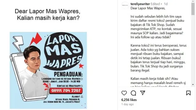 Sebulan Adukan Soal Penjualan Buku Bajakan, Penulis Tere Liye Kecewa Belum Ada Tanggapan Lapor Mas Wapres