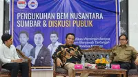 Badan Eksekutif Mahasiswa (BEM) Nusantara Sumatera Barat melaksanakan acara Pengukuhan dan Dialog Publik bertema "Kualifikasi Pemimpin Bangsa Dalam Menjawab Tantangan Indonesia ke Depan" (Istimewa)