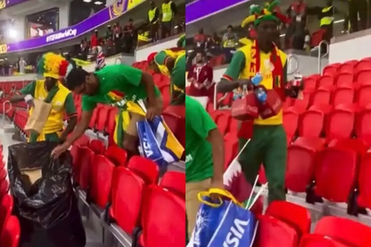 Fans Senegal Membersihkan Stadion, tangkapan layar (sumber: twitter.com/StadesC)