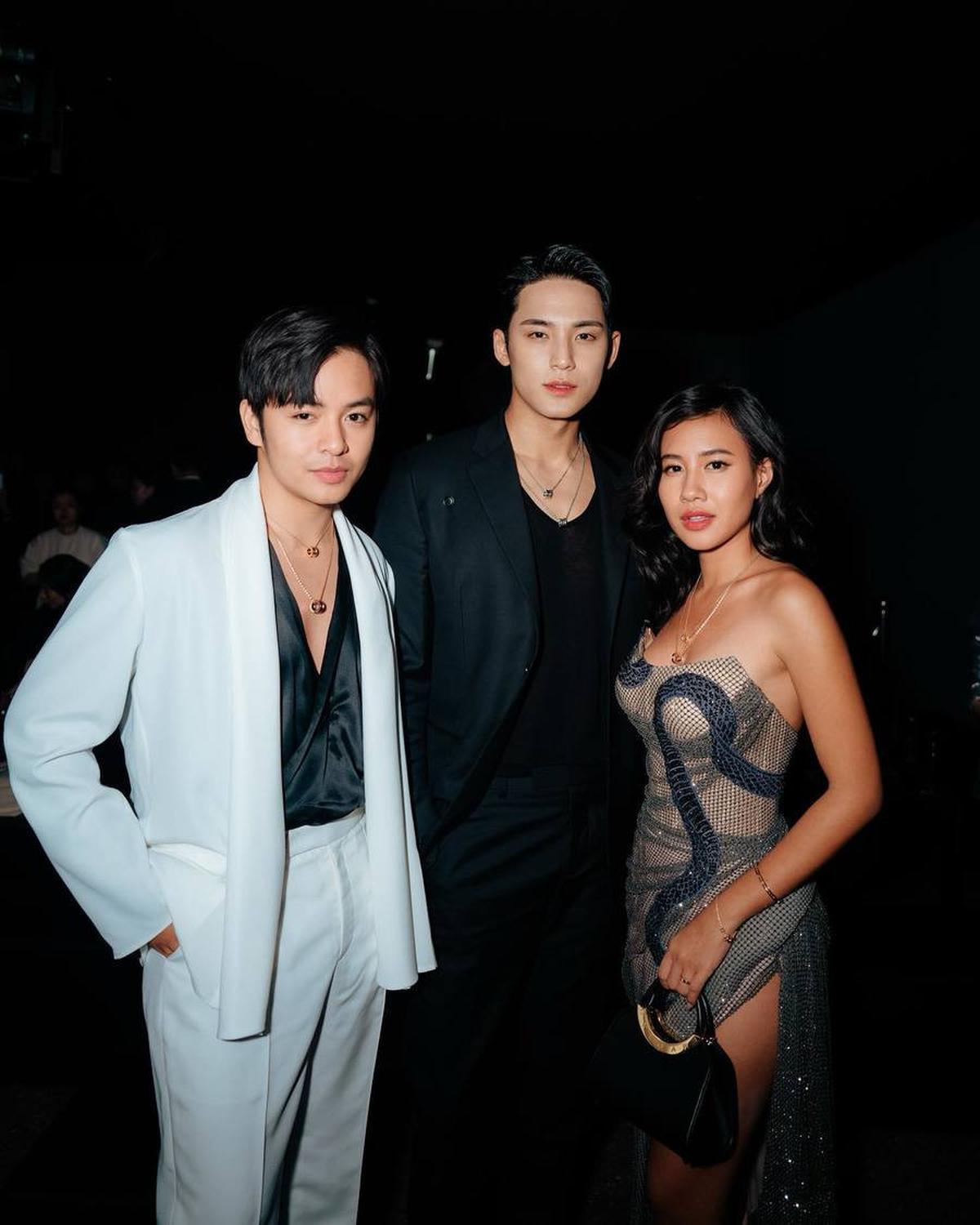 Foto-foto kebersamaan Mingyu, Angga Yunanda, dan Shenina Cinnamon di Bulgari Global Event viral di media sosial.