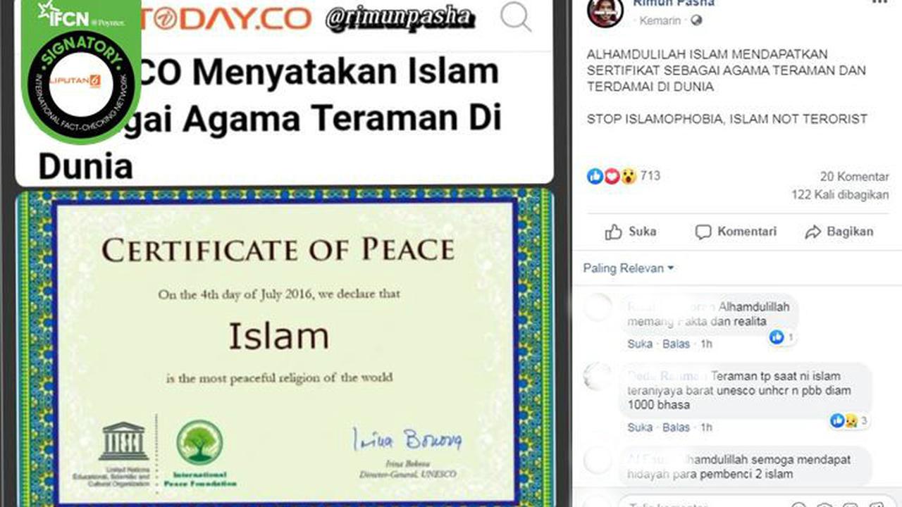 [Cek Fakta] Gambar Tangkapan Layar Tentang Sertifikat UNESCO