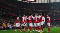 Skuad Arsenal merayakan gol Gabriel Jesus ke gawang Wigan Athletic di babak keempat FA Cup 2025/2026, Minggu (15/2/2026) (AP Photo/Maja Smiejkowska)