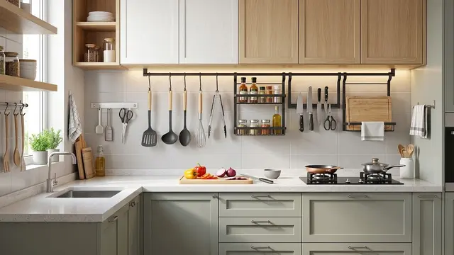Model Dapur Kecil dengan Penyimpanan Vertikal agar Leluasa saat Masak/AI Generated