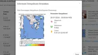 Badan Meteorologi, Klimatologi, dan Geofisika (BMKG) melaporkan, gempa hari ini Senin (15/7/2024), pertama menggetarkan pagi tadi pukul 06:59:54 WIB di wilayah Kabaena Tengah, Provinsi Sulawesi Tenggara (Sultra). (www.bmkg.go.id)
