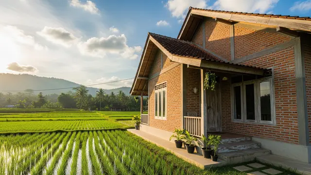 Rumah Sederhana di Desa dengan Pemandangan Sawah