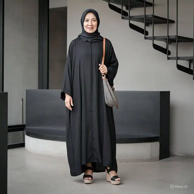 Model Gamis Warna Hitam Kombinasi untuk Usia 40an/Meta AI