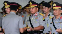 Lima Jabatan baru yang dimaksud adalah Kepala Badan Pemelihara Keamanan (Sertijab Kabaharkam), Kapolda Metro Jaya, Kapolda Jateng, Kapolda Sumbar, dan Kapolda Babel (Liputan6.com/Andrian M Tunay).