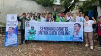 Relawan Mas Gibran bagikan sembako dan makanan bergizi, serta layanan cukur rambut gratis bagi para driver ojek online (ojol) atau pengemudi ojol. (Ist)