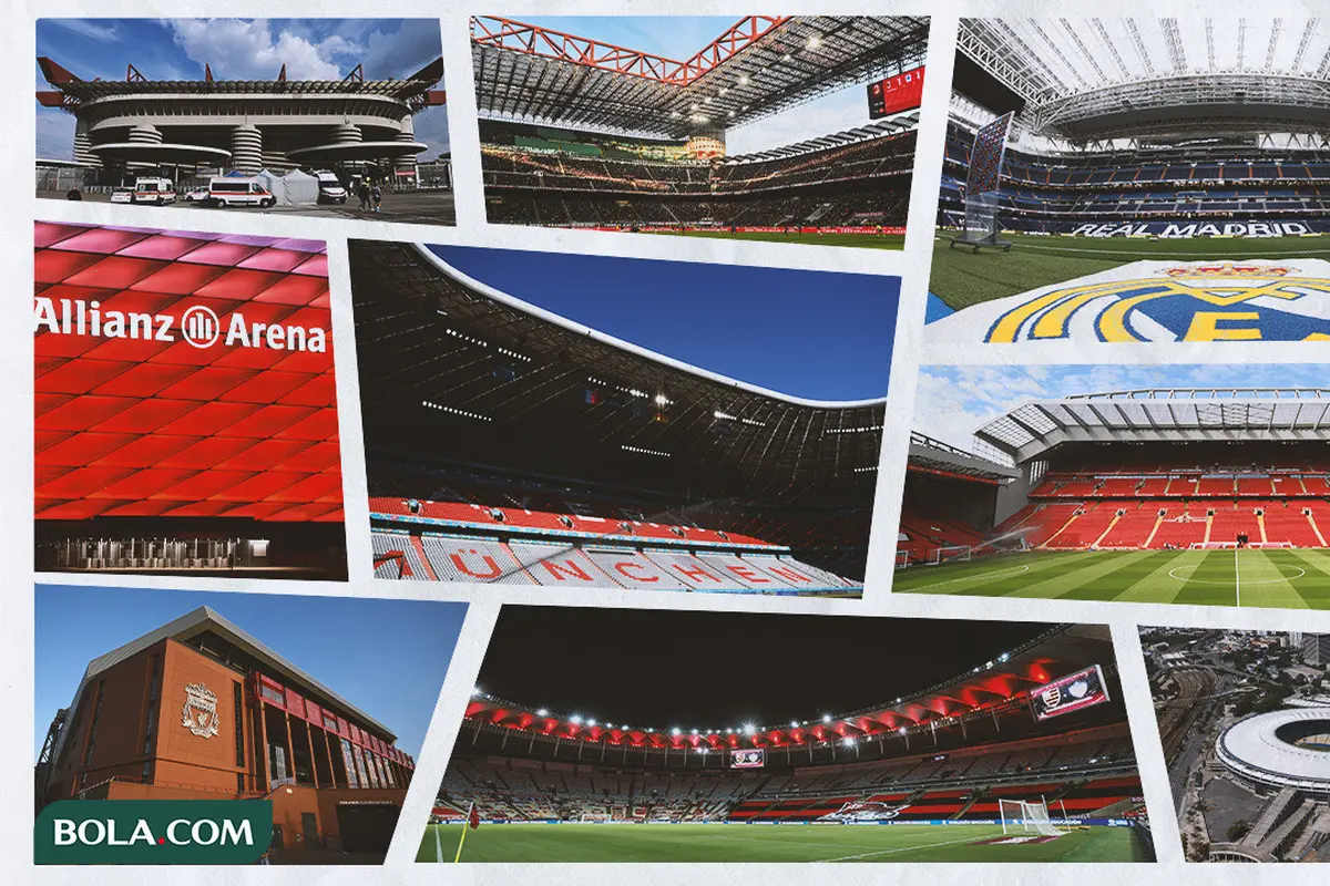 Kolase - Foto Stadion: Santiago Bernabeu, Anfield, Maracana, Allianz Arena, San Siro