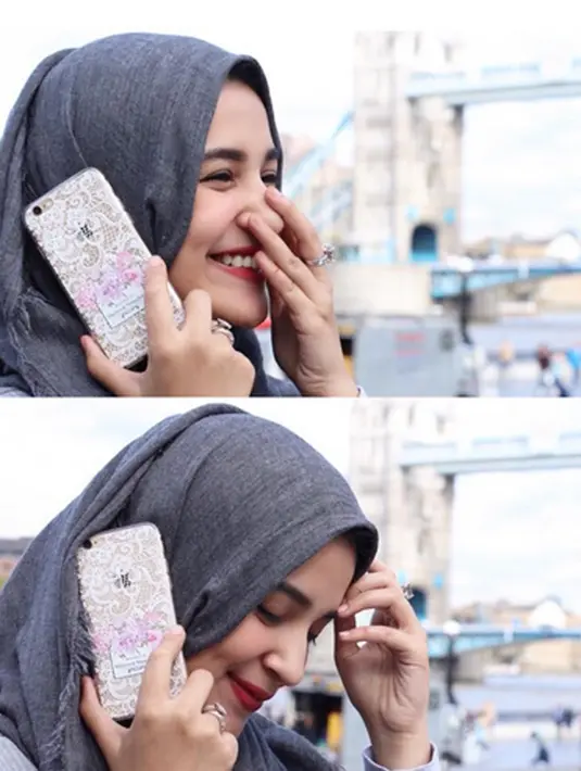 Meninggalkan sang suami di tanah air tentunya membuat Shireen Sungkar merasa rindu dengan Teuku Wisnu. Ia pun menggunakan telepon untuk berbagi cerita dengan suami tercinta. (via instagram/@shireensungkar)