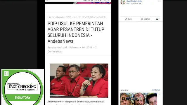 CEK FAKTA - Screenshot akun Facebook yang mengunggah foto dari suatu blog soal usulan penutupan pesantren