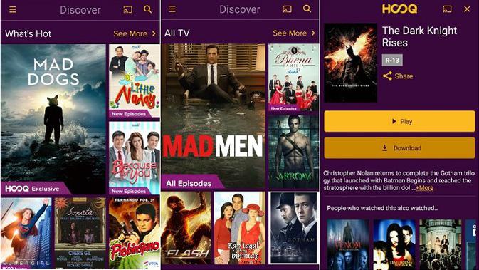 Tampilan Hooq untuk perangkat Android (sumber: googleplaystore.com)