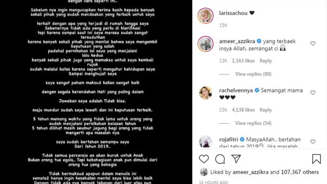 Larissa Chou curhat masalah perceraiannya dengan ALvin Faiz