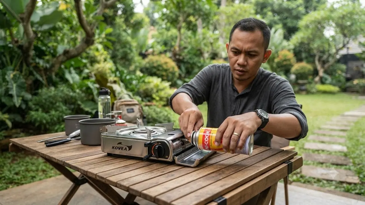 memasang kompor portable