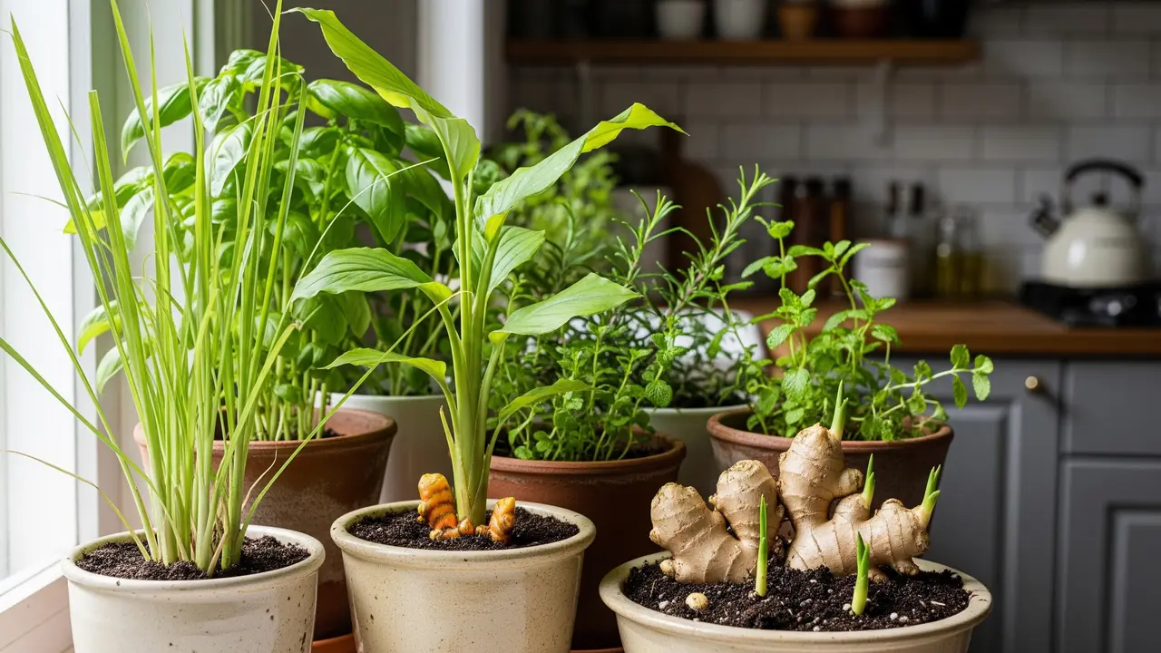 Ilustrasi Kebun Herbal di Dapur Rumah dengan Pot Kecil/Gemini AI