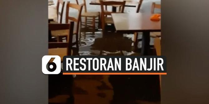 VIDEO: Hujan Deras, Restoran Terendam Air 30 Cm