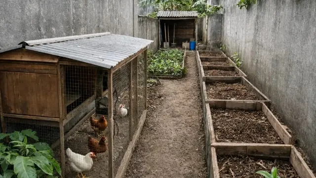 Desain Kandang Ayam dan Area Kompos dalam Satu Lahan (AI Generated)