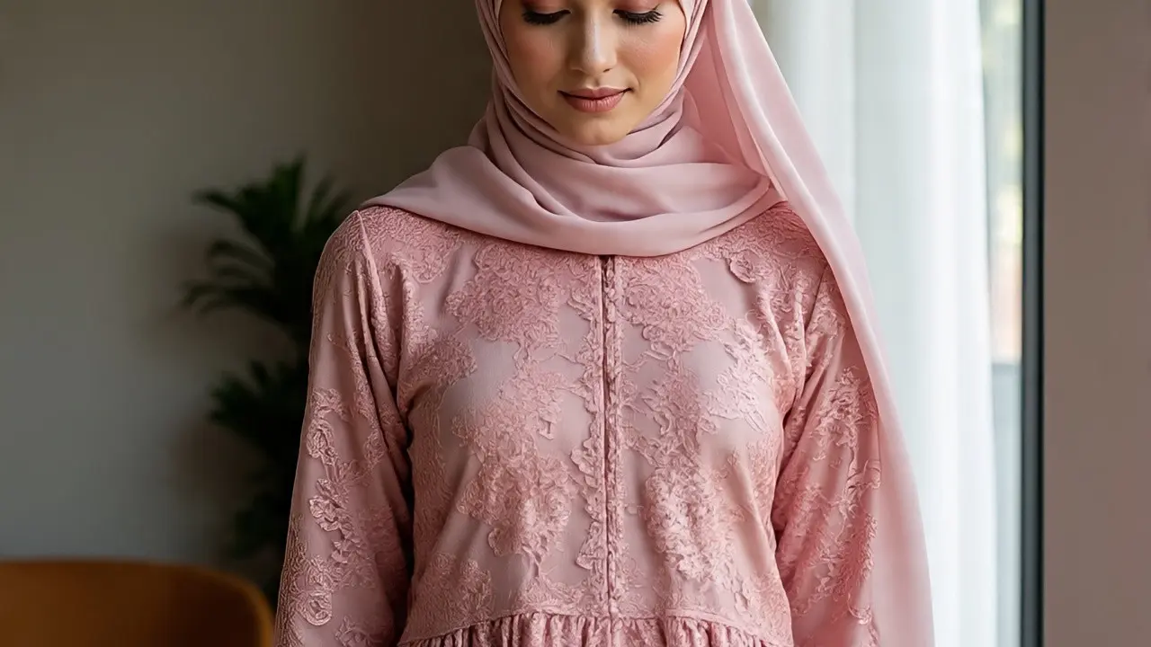 Model Gamis Brokat Kombimasi Lace (Created by Meta AI)