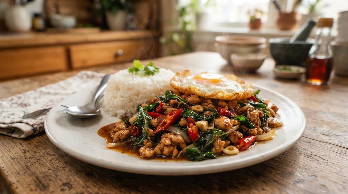 Penyajian Thai Basil Chicken ala Restoran
