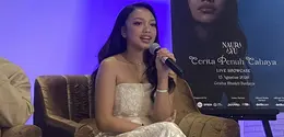 Naura Ayu dalam media junket Naura Ayu “Cerita Penuh Cahaya” Live Showcase di Jakarta, Kamis (30/7/2026). (Liputan6.com/Nola Vemiliana)
