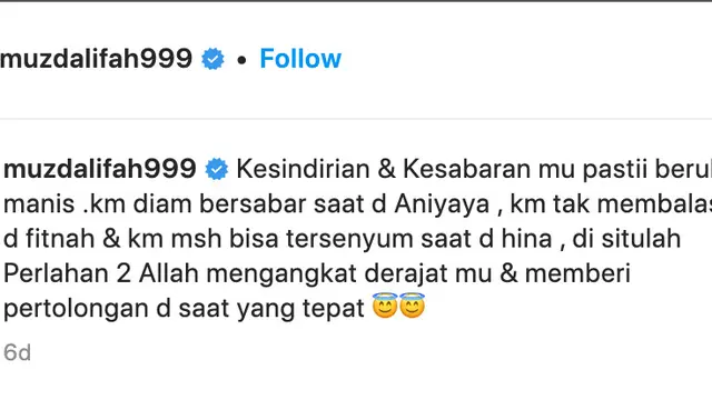 Unggahan Muzdalifah. (Foto: Dok. Instagram @muzdalifah999)
